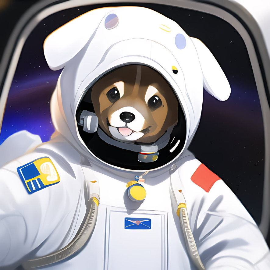 A Cryptopup with a bright, colourful space-themed design